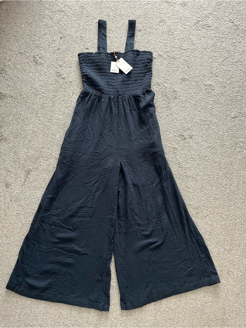 NWT Quince Women’s Organic Cotton Indigo Blue Wide-Leg Jumpsuit Size Large